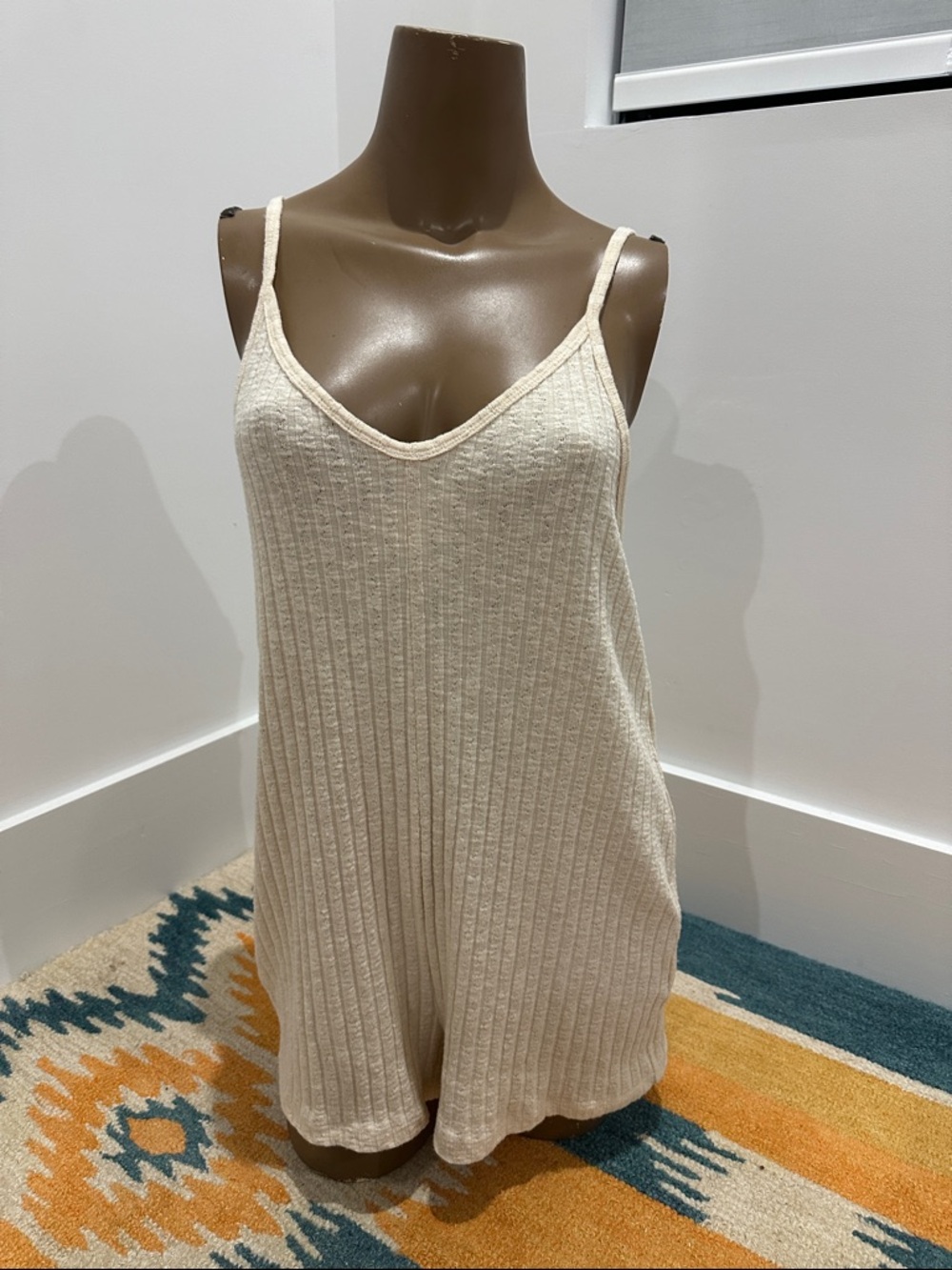 Roxy Cream Ribbed Knit Sleeveless Jumpsuit